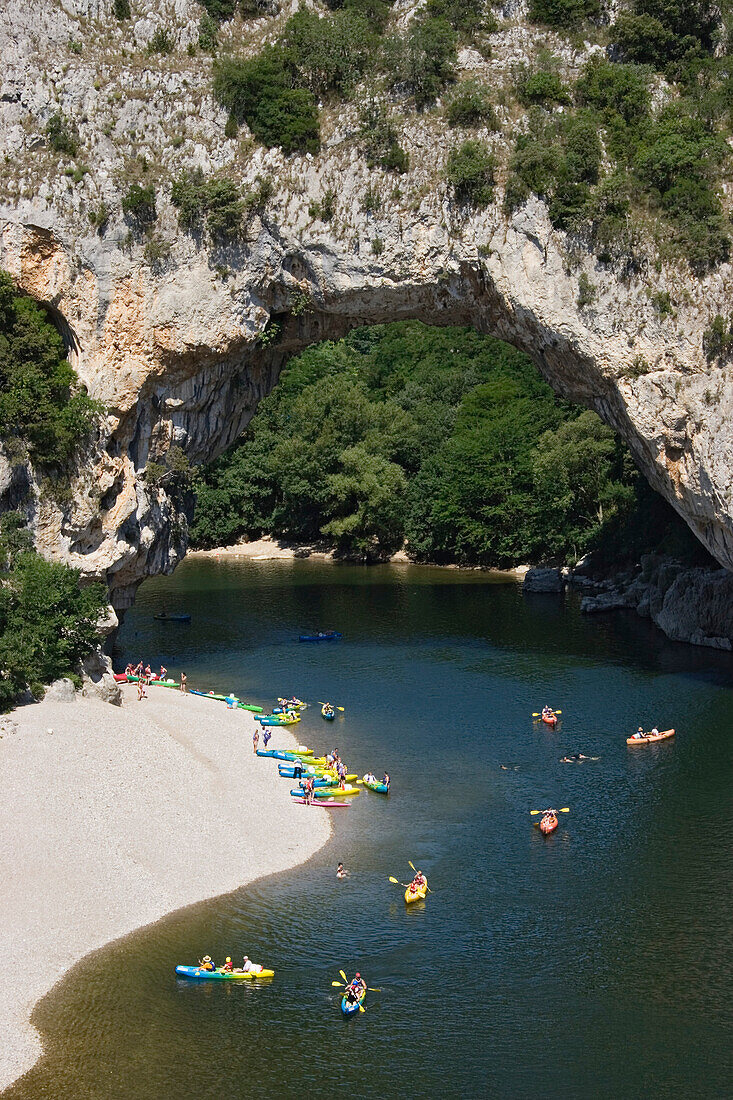 Kajaking on Ardeche river at Pont d'Arc, France, Europe