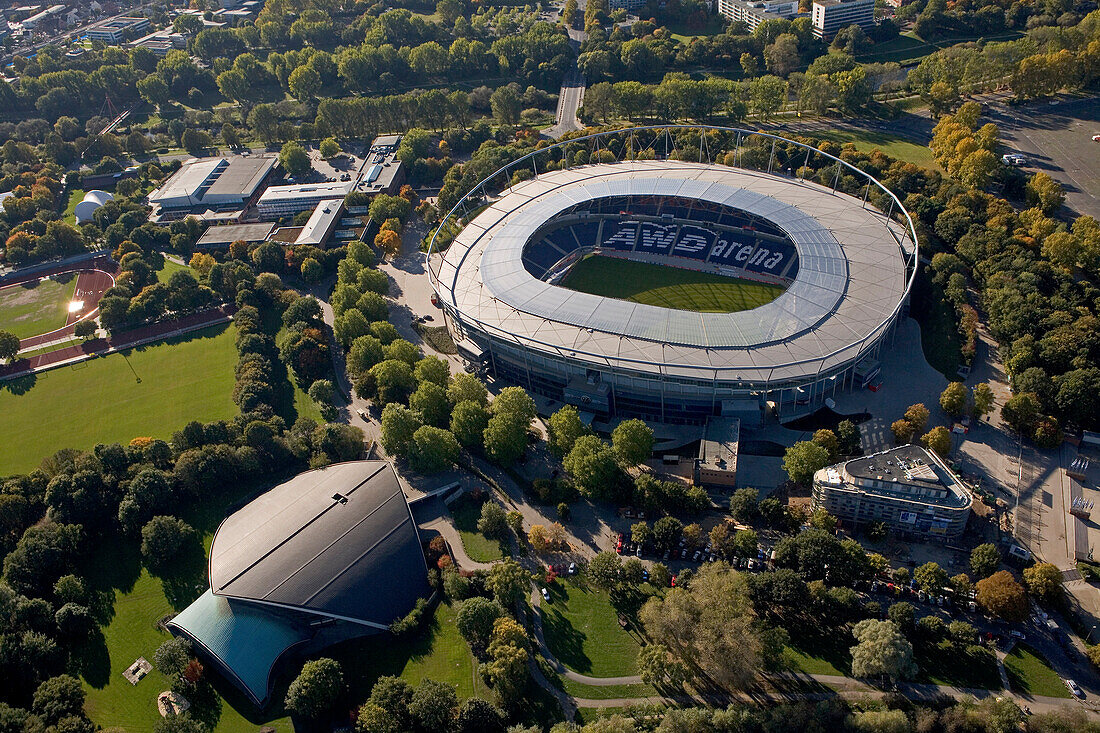 Luftbild, Fussballstadion, AWD-Arena, Ehemaliges Niedersachsenstadion, Verein Hannover 96, Hannover, Niedersachsen, Deutschland