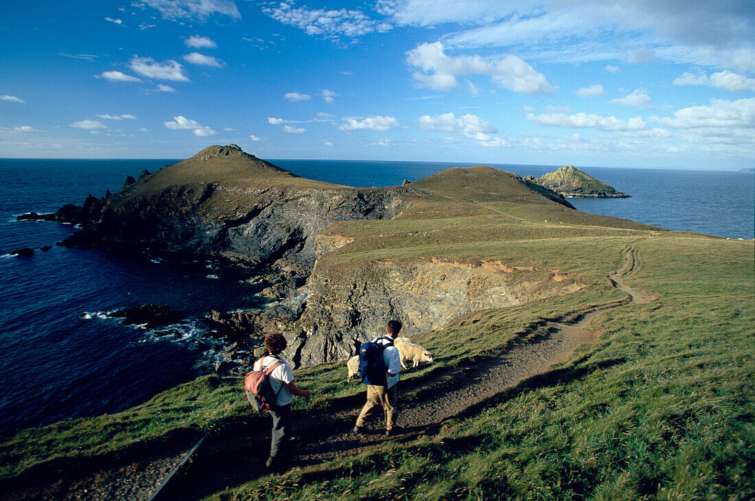 Hikers at Pentire Head, Cornwall, England