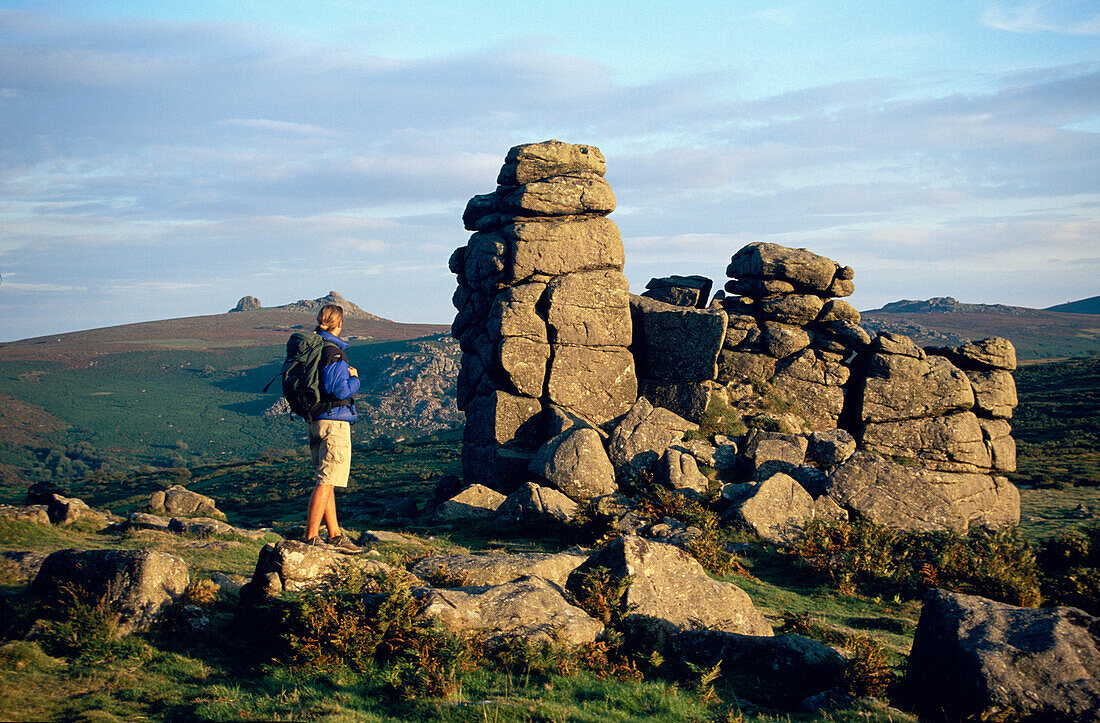 Wanderer, Hound Tor, Dartmoor, Devon, England