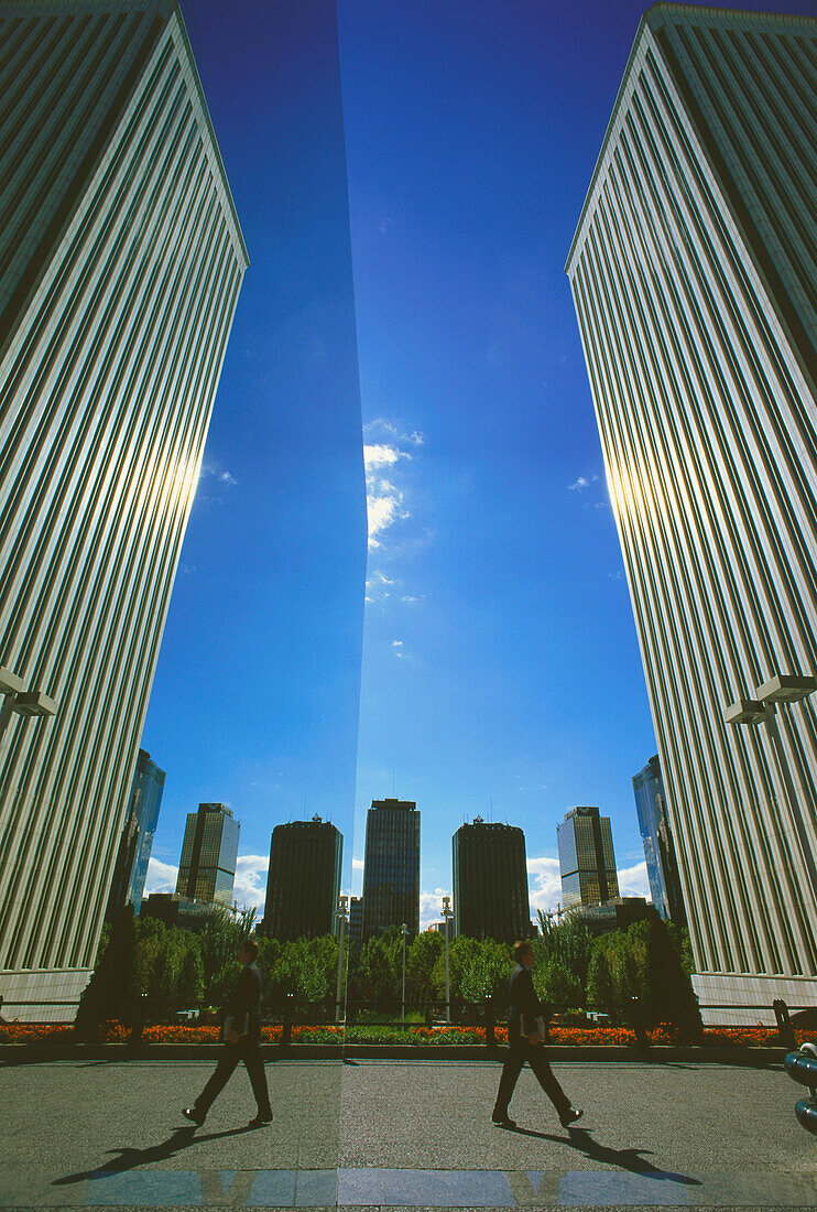 Plaza de Picasso and skyscraper Torre de Picasso with reflexion,Madrid,Spain