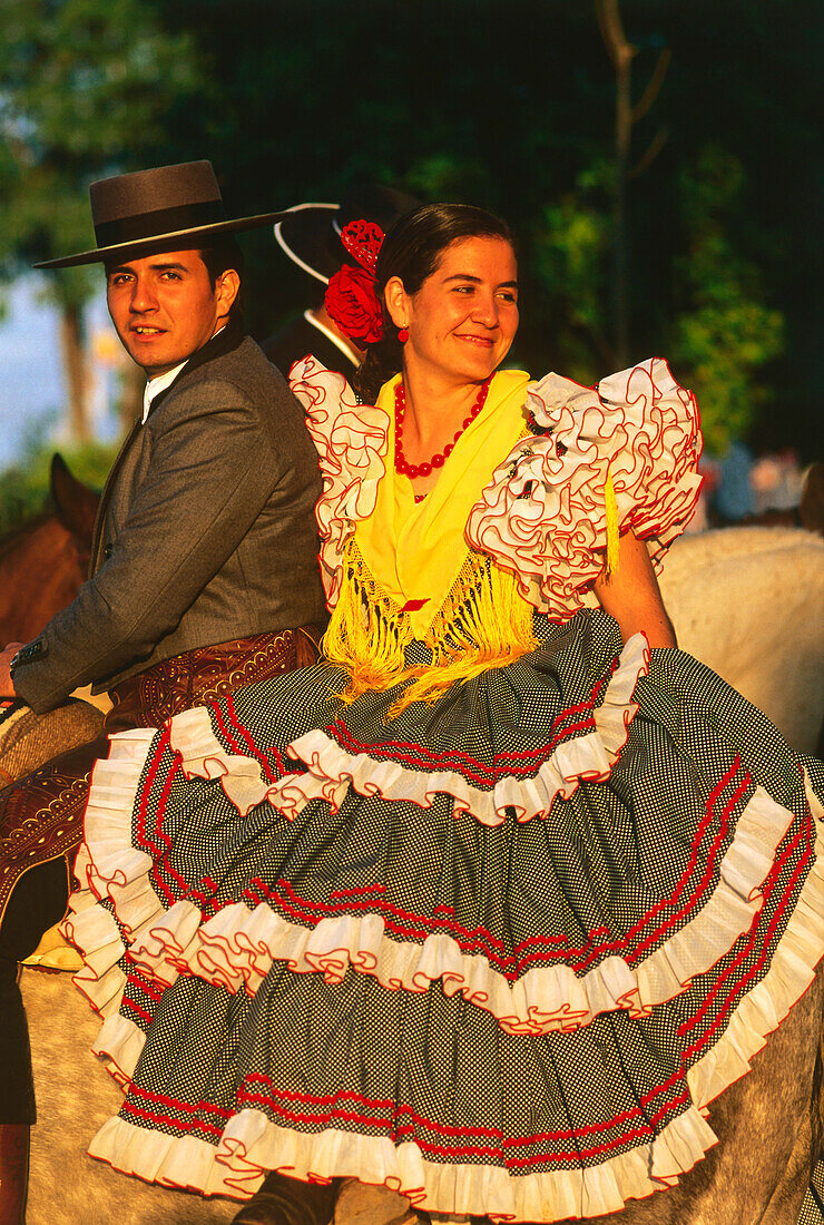Couple on a horse,Feria de Abril,Sevilla,Andalusia,Spain