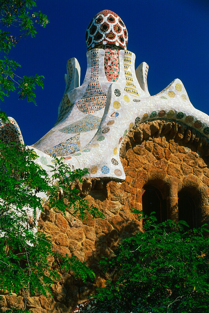 Architect Antonio Gaudi,Gatehouse,Park Güell,Barcelona,Catalonia,Spain