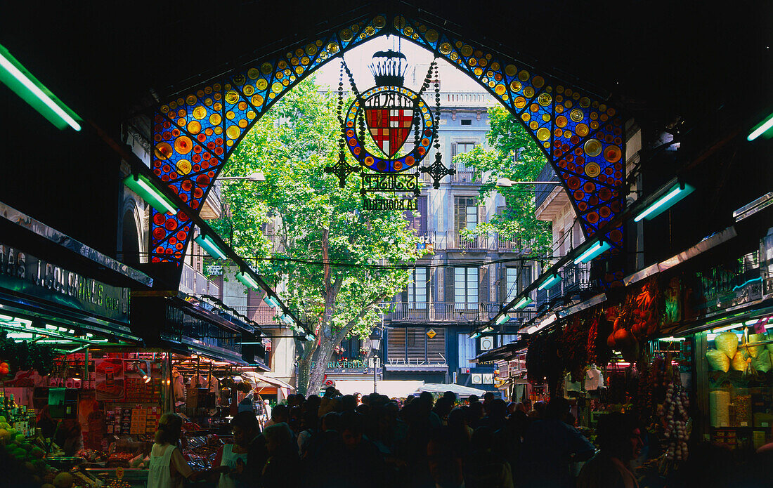 Market hall,Mercat de la Boqueria,Les Rambles,Barcelona,Catalonia,Spain