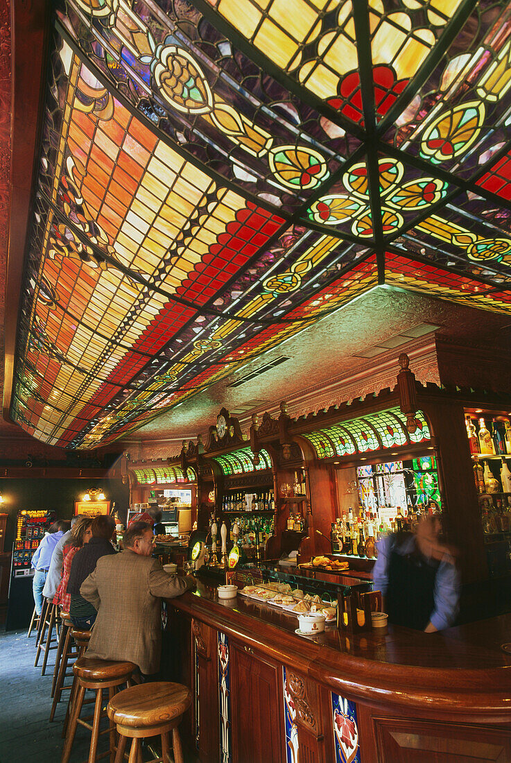 Bar with stained glass, Bilbao, Province Viscaya, Basque Country, Spain