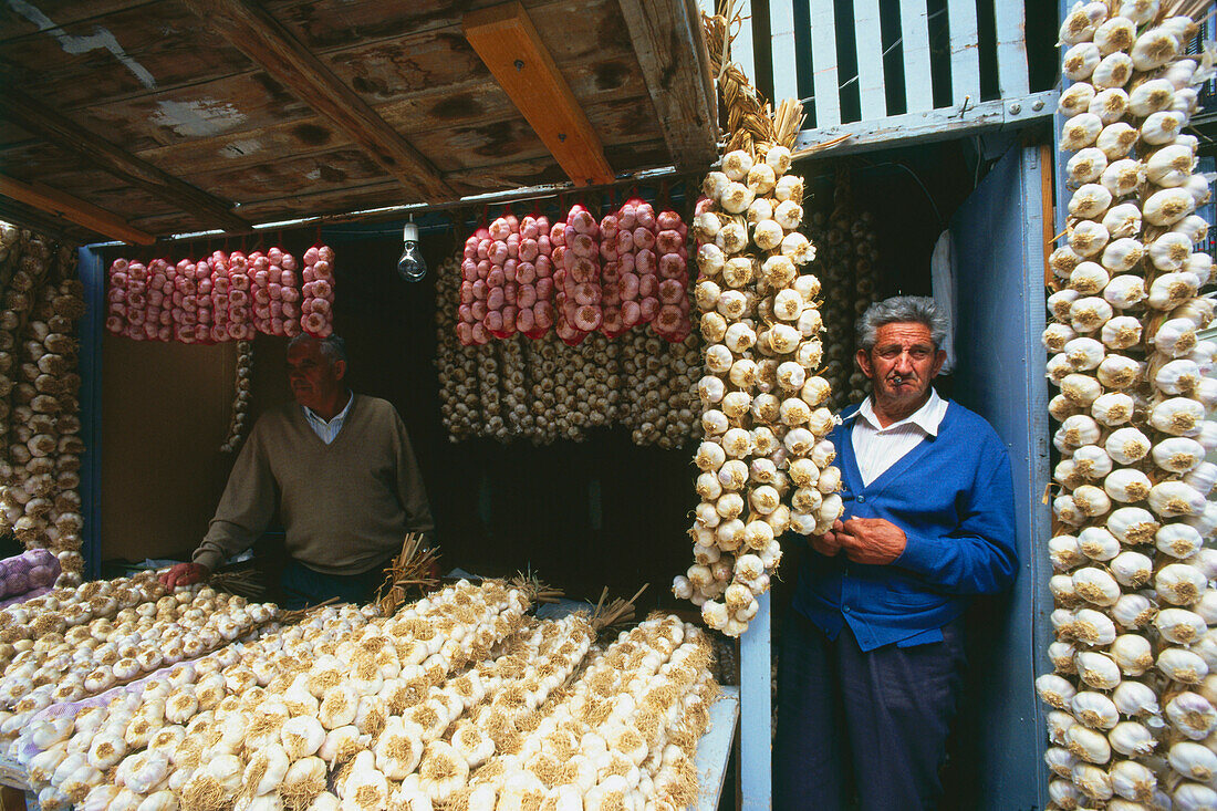 Garlic salesman,Pamplona,Navarra,Spain