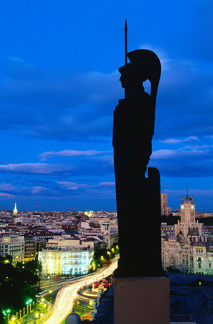 Minerva,Plaza de la Cibeles, taken from the roof of the Circulo de Bellas Artes,Madrid,Spain