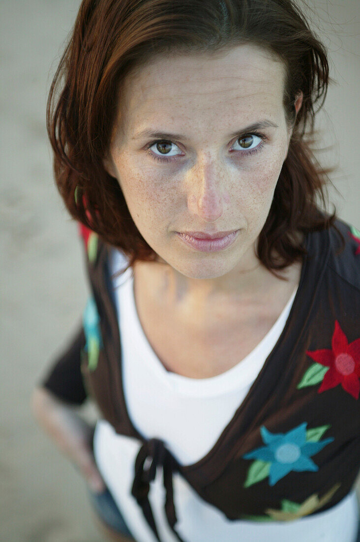 Portrait of a young woman, low angle view