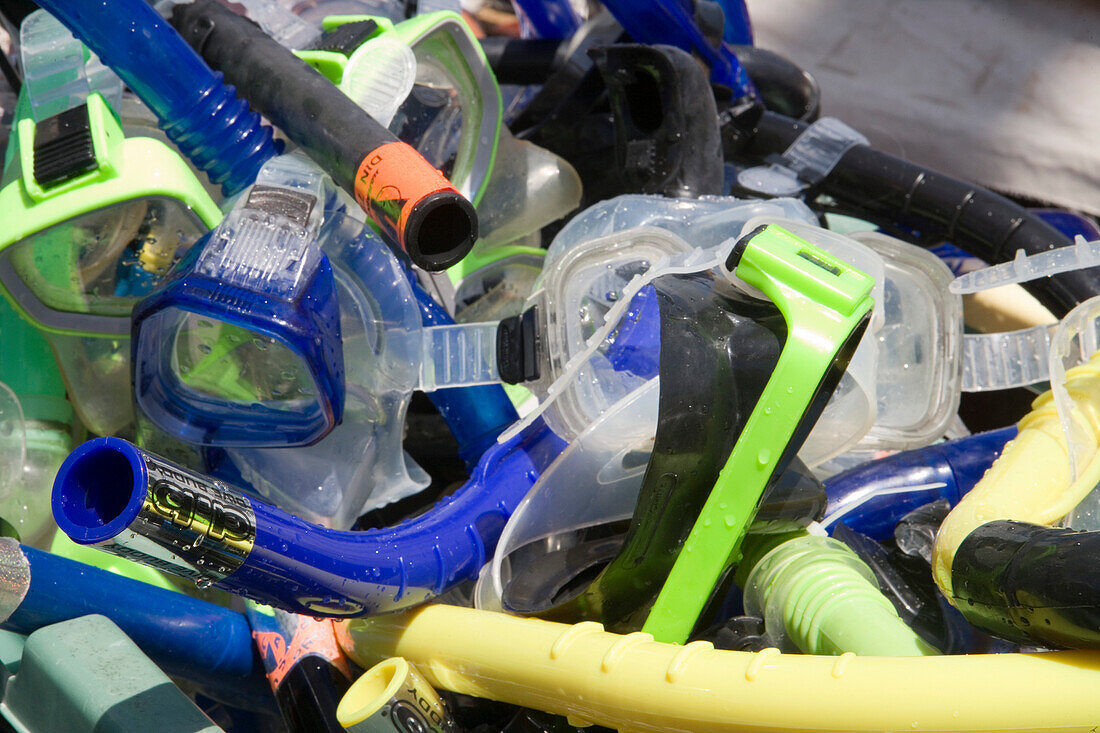 Close-up of snorkeling masks aboard the Star Clipper, Caribbean Sea