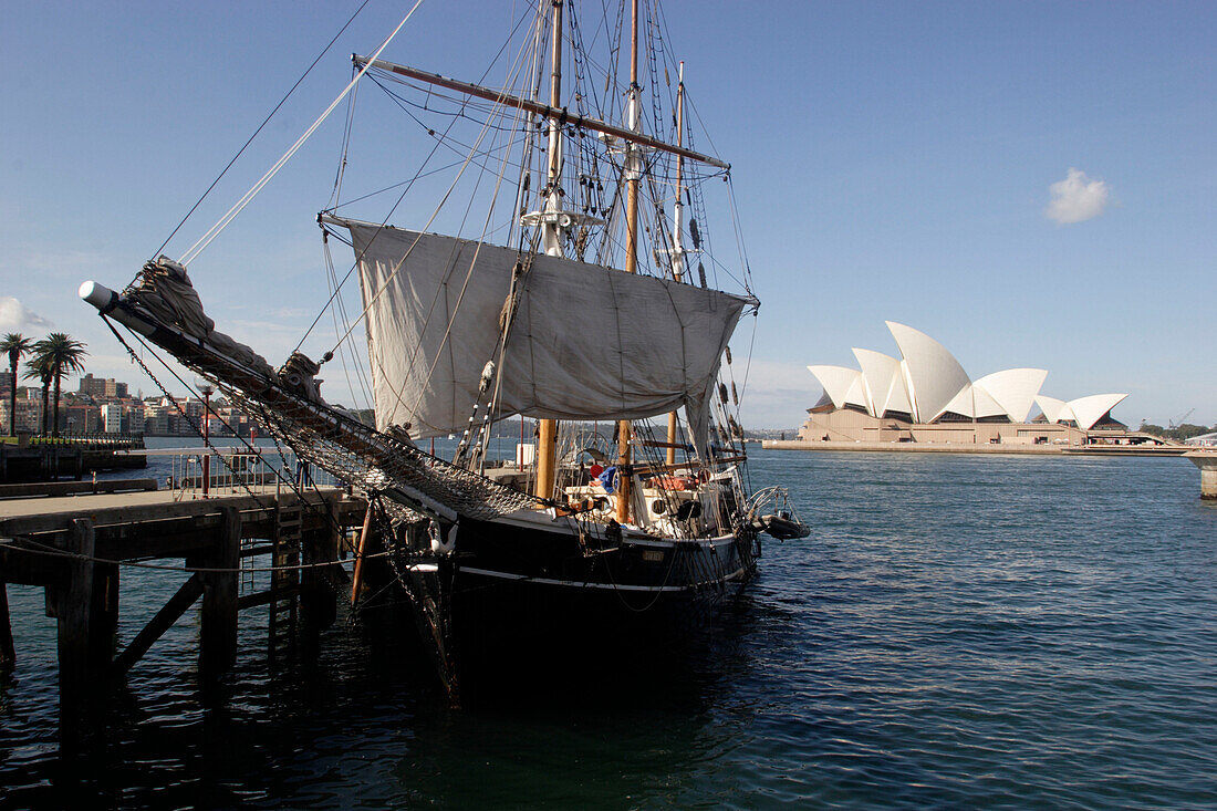 Segelschiff Svanen, Sydney Opera House, Opernhaus, Hauptstadt des Bundesstaates New South Wales Sydney, Australien