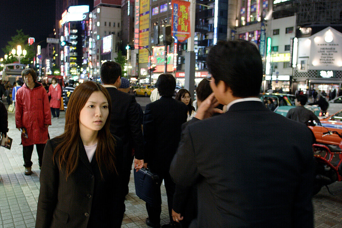 Young people, night, shopping, East Shinjuku, Tokyo, Japan