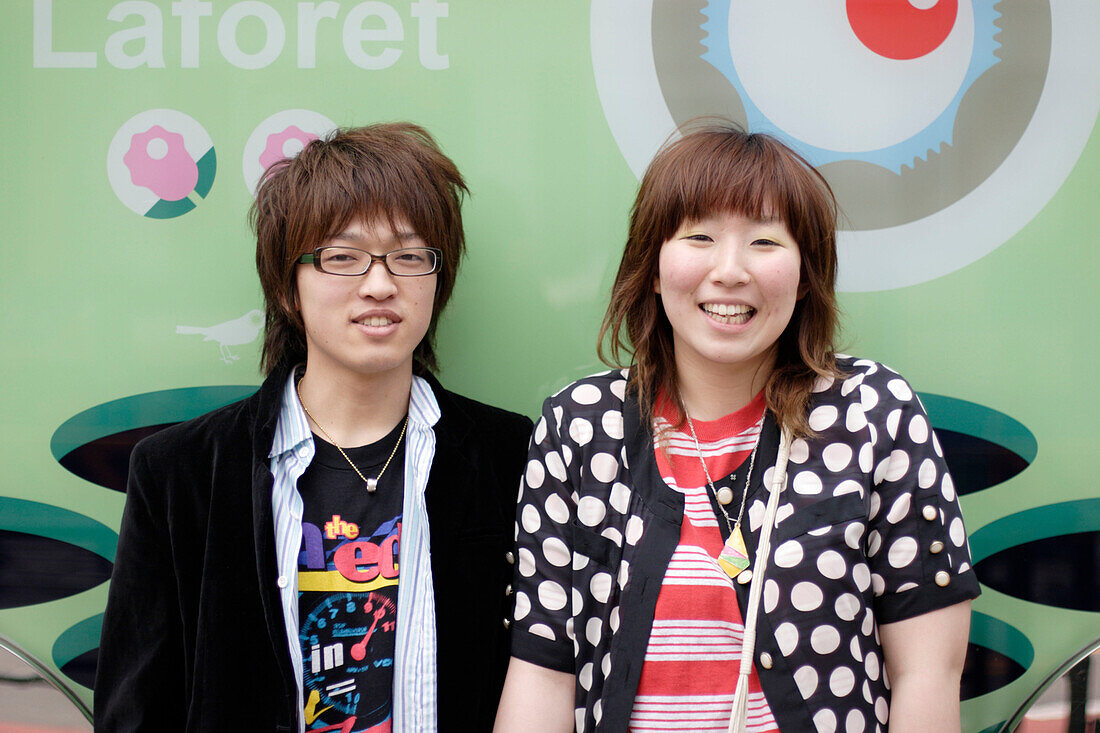 young people in front of the famous Laforet building, shopping, fashion, Meji-dori, Harajuku, Tokyo, Japan