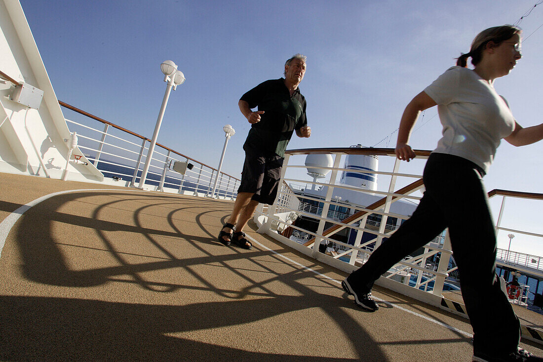 early morning exercise, walking, sun deck, jogging path, cruise ship MS Delphin Renaissance, Cruise Bremerhaven to South England, Atlantic