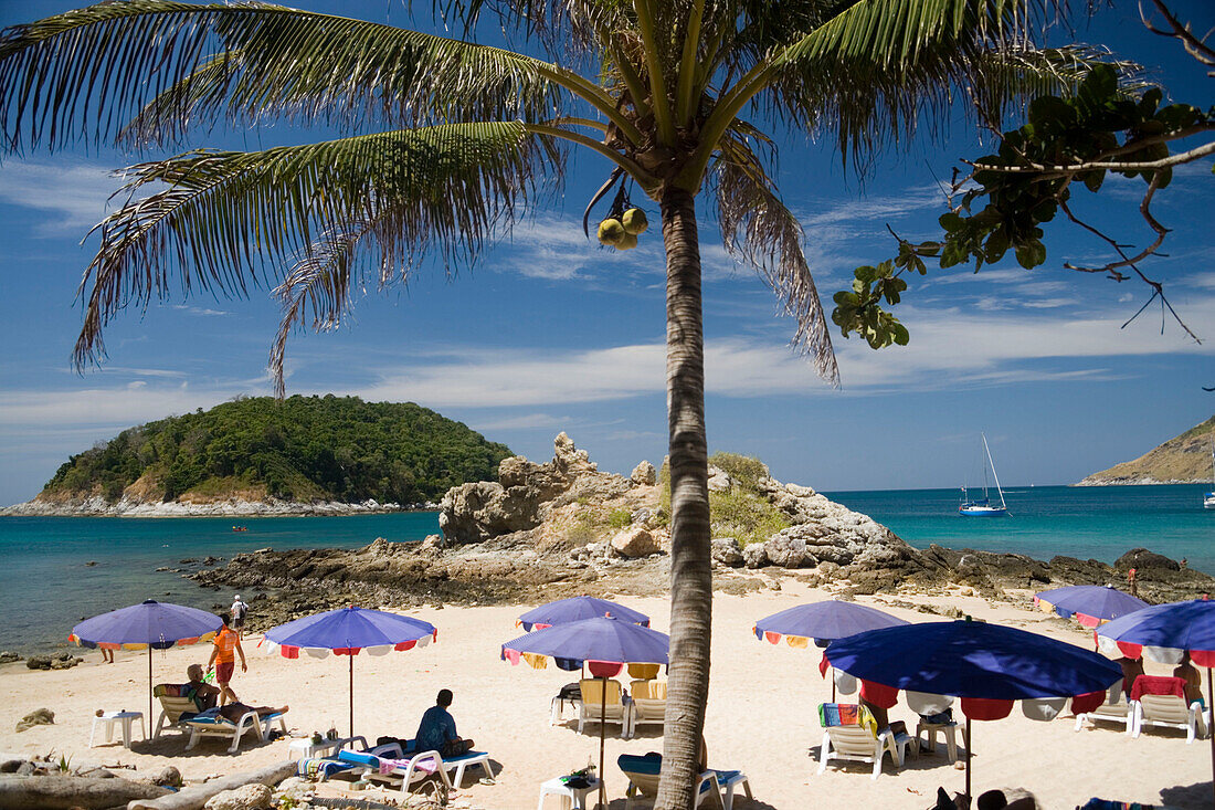 Sunloungers an parasols at Yanui Beach, near of Ao Nai Han, Phuket, Thailand, after the tsunami