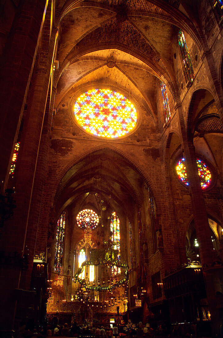 Inside view of the cathedral La Seu, Palma de Mallorca, Mallorca, Spain