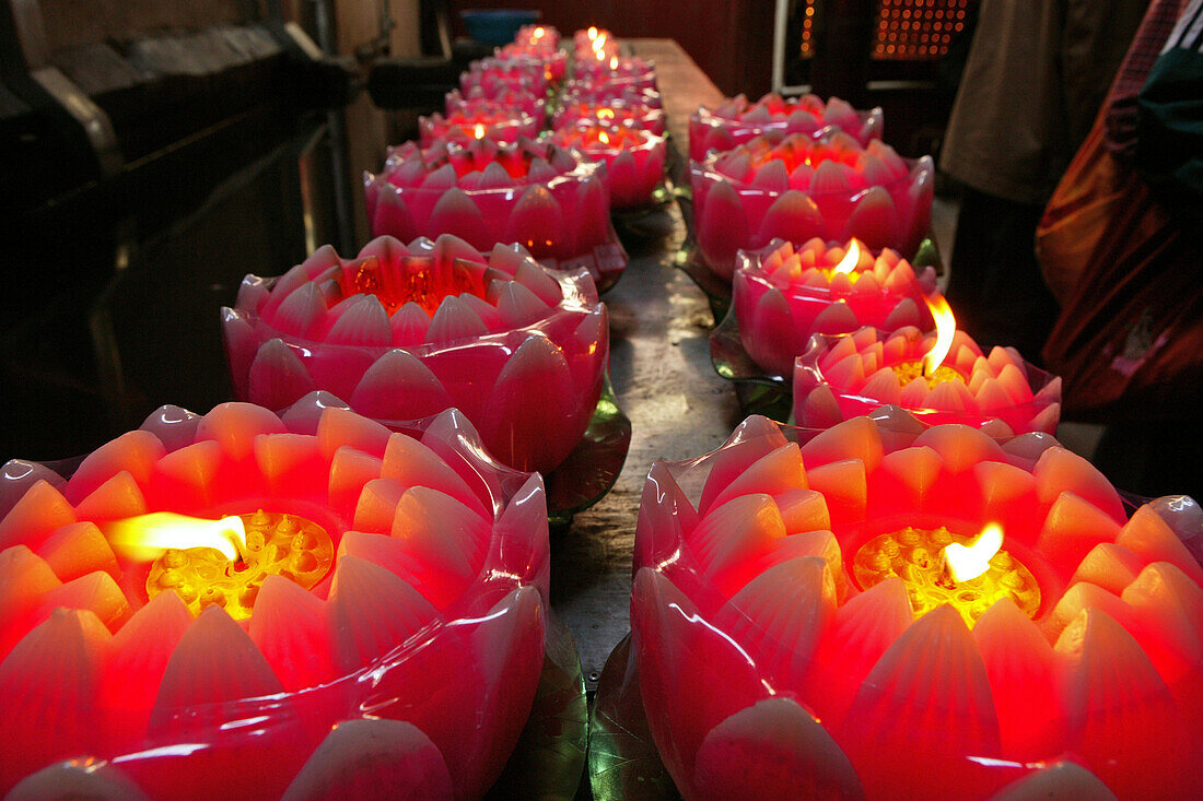 Candles in form of lotus flowers, Monastery, Jiuhuashan, Mount Jiuhua, mountain of nine flowers, Jiuhua Shan, Anhui province, China, Asia