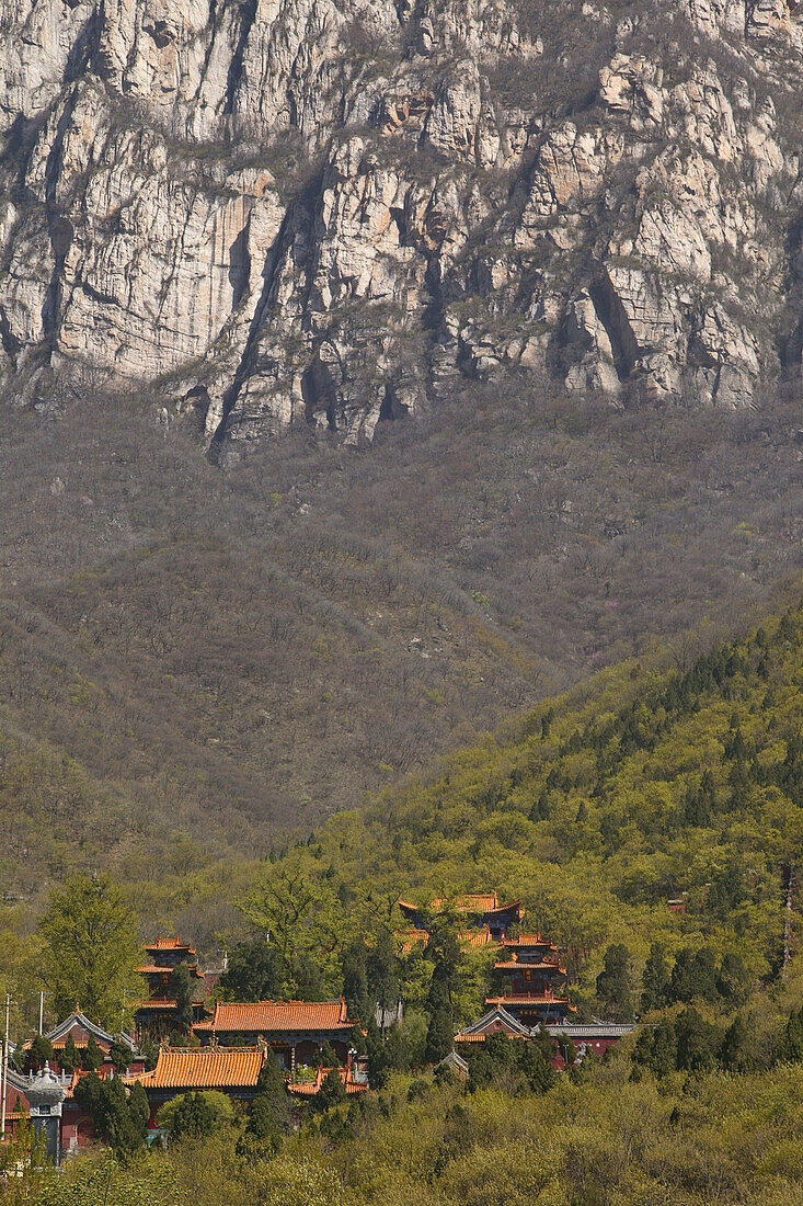 Taoist Buddhist mountain, Song Shan, roofs of the Shaolin Monastery, known for Shaolin boxing, Henan province, China, Asia
