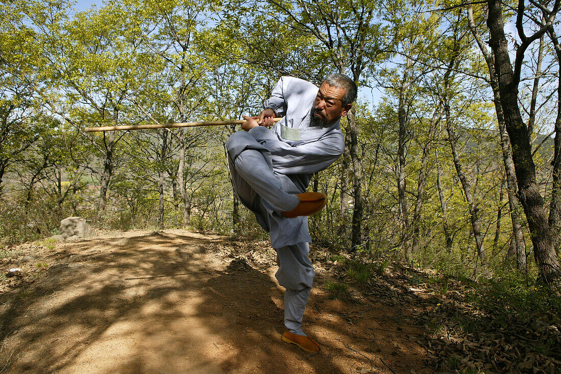 Kung Fu master Shi Yanwen near Shaolin monastery, Song Shan, Henan province, China