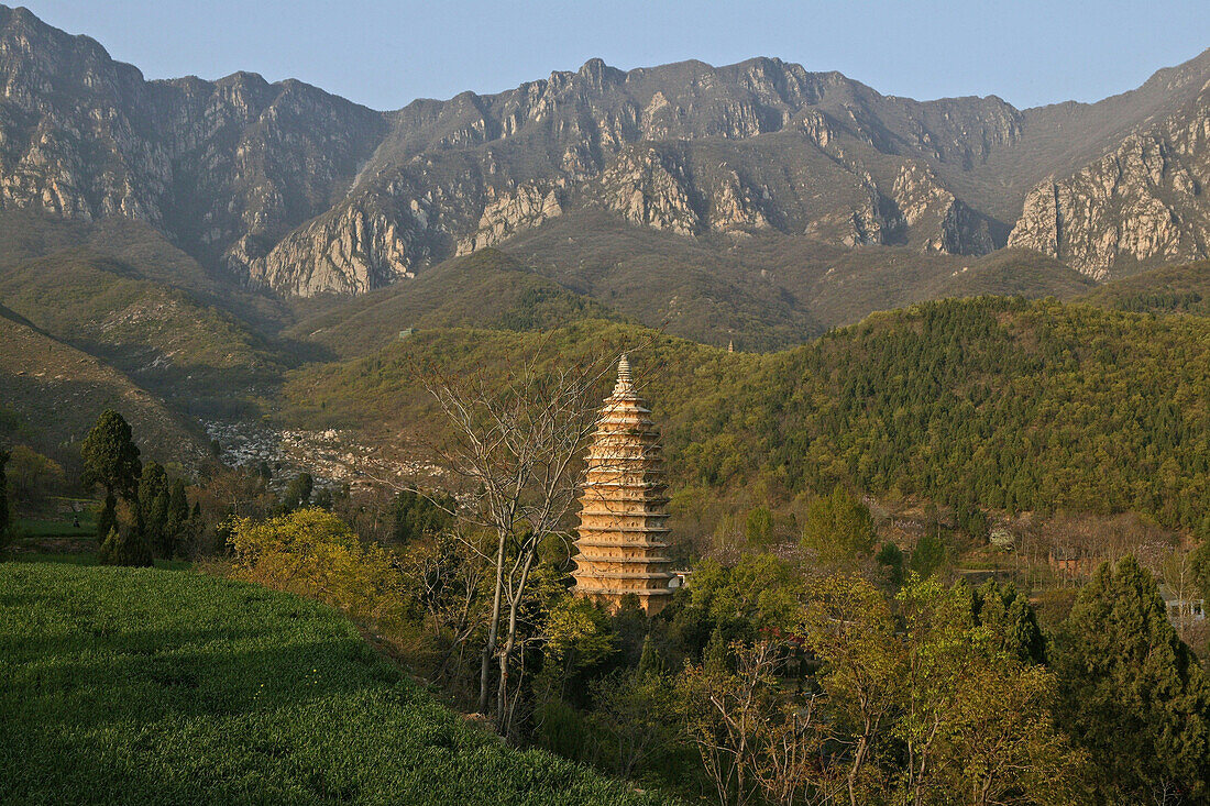 Songyue Temple Pagoda near the Shaolin Monastery is the oldest pagoda in China, with twelve sides, Taoist Buddhist mountain, Song Shan, Henan province, China