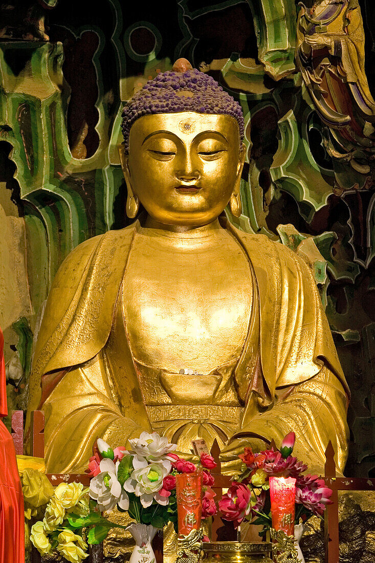 Buddha statue in Manjushri Temple, 500 Arhats, Mount Wutai, Wutai Shan, Five Terrace Mountain, Buddhist Centre, town of Taihuai, Shanxi province, China