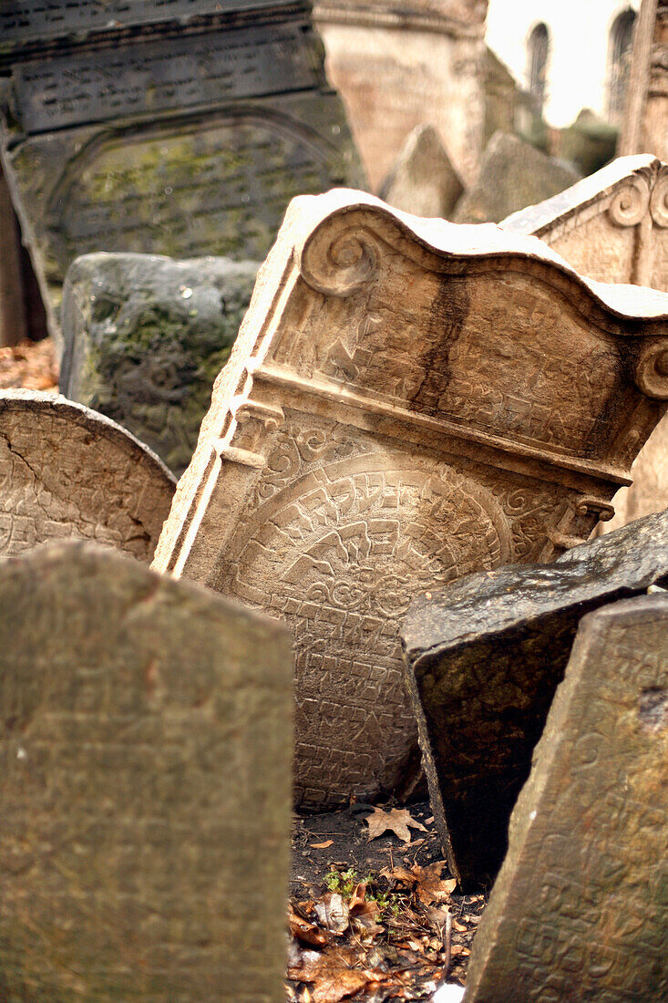 Gravestones in an old Jewish Cemetery, Josefov, Prague, Czech Republic