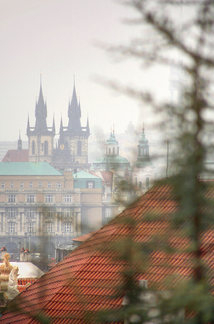 Tyn Church seen from Castle district, Prague, Czech Republic