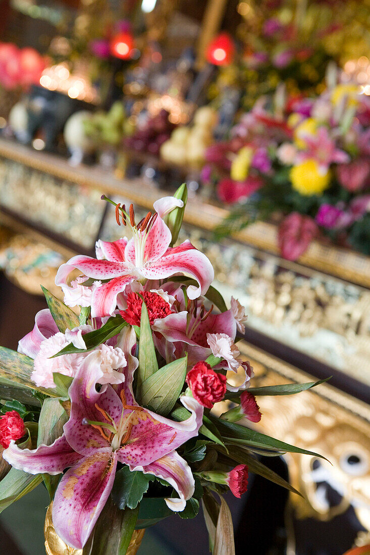 Altar Flowers at Po Lin Monastery,Ngong Ping Plateau, Lantau Island, Hong Kong