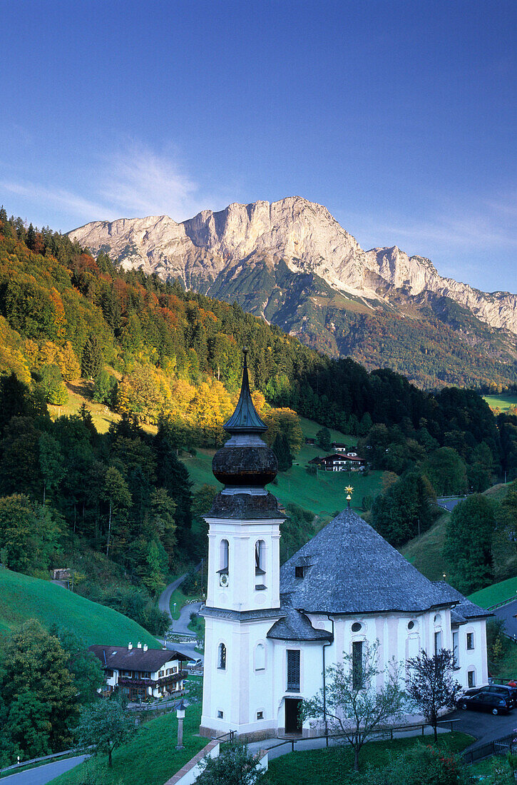 Kirche Maria Gern mit Untersberg, Berchtesgadener Alpen, Oberbayern, Bayern, Deutschland