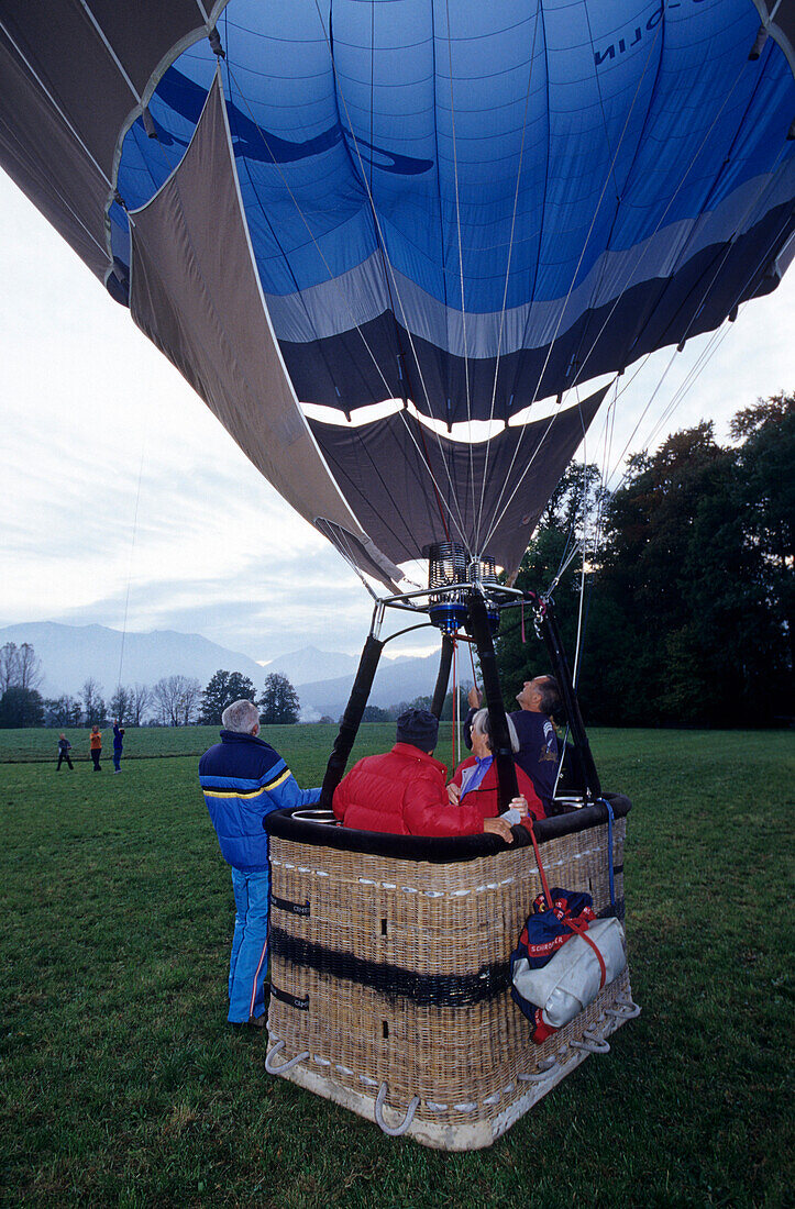 landing of ballon, Fischbachau, Upper Bavaria, Bavaria, Germany