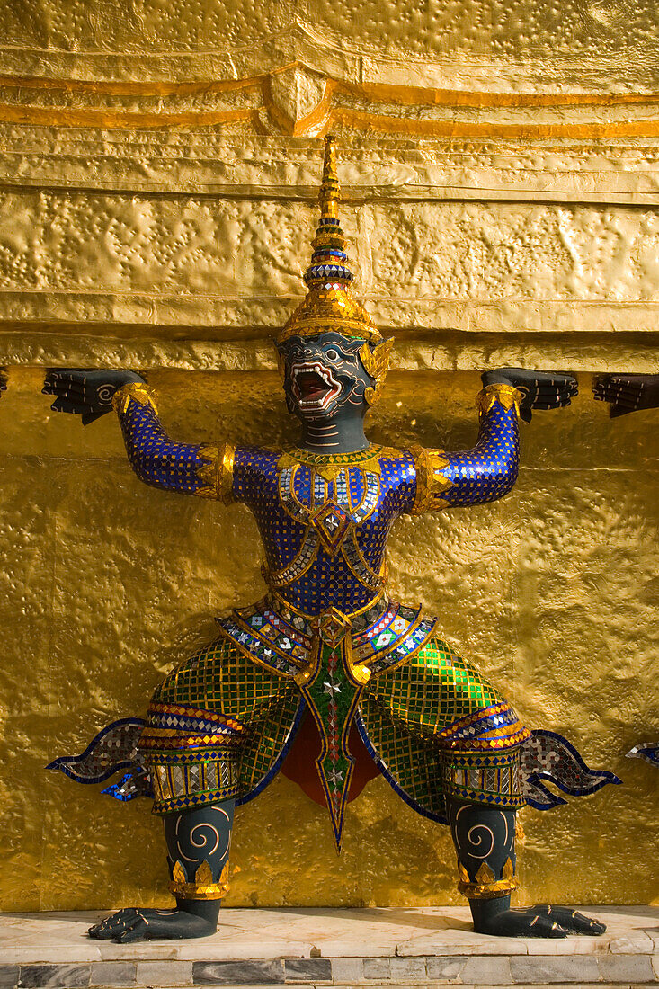 Caryatid of a golden Chedi, Wat Phra Kaew, the most important Buddhist temple of Thailand, Ko Ratanakosin, Bangkok, Thailand