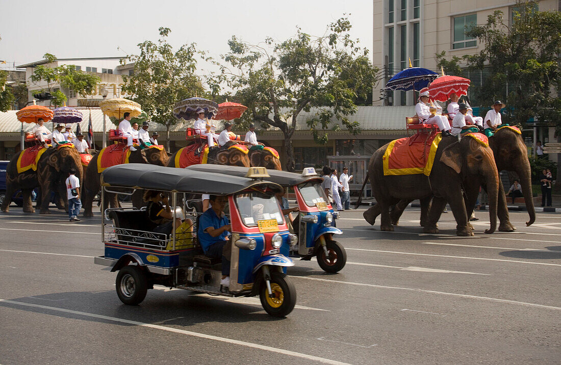 Buddhist Procession at Democracy Monument, Bangkok, Thailand