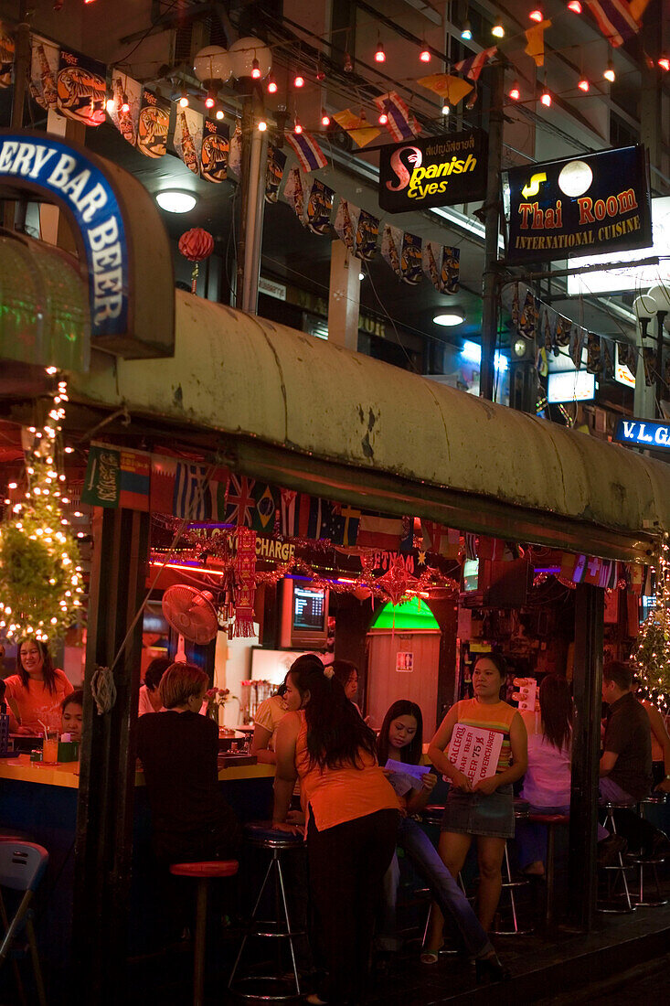 A view of Patpong, a red light and entertainment district, at night, Bang Rak district, Bangkok, Thailand
