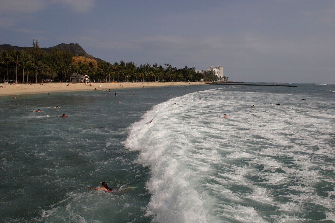 Waikiki Beach, Honolulu, Vereinigte Staaten von Amerika, U.S.A.