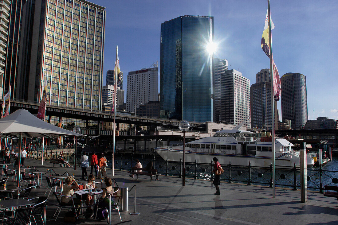 Circular Quay, panorama, skyline of Central business district, CBD, harbour, port, Sydney Cove, state Capital of New South Wales, Sydney, Australia