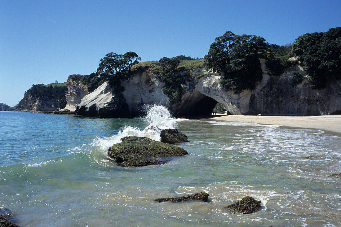 Waves at Cathedral Cove Beach, Near Hahei, Coromandel Peninsula, North Island, New Zealand