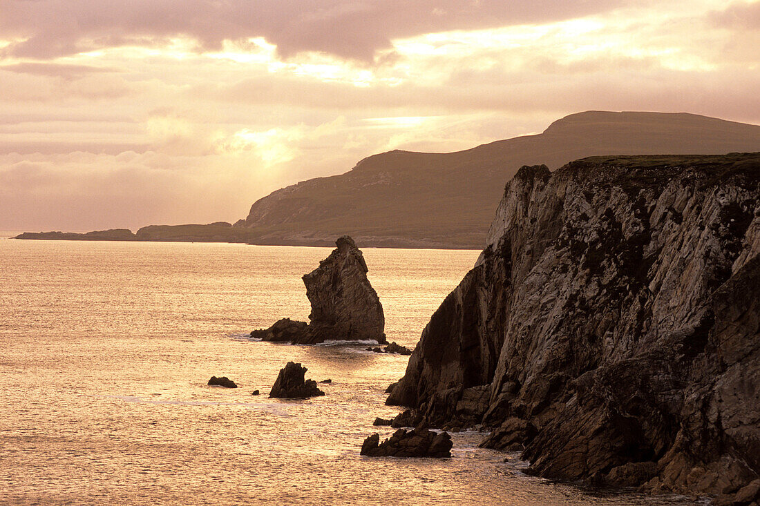 Achill Island Coastline at Sunset, Near Dooagh, Achill Island, County Mayo, Ireland