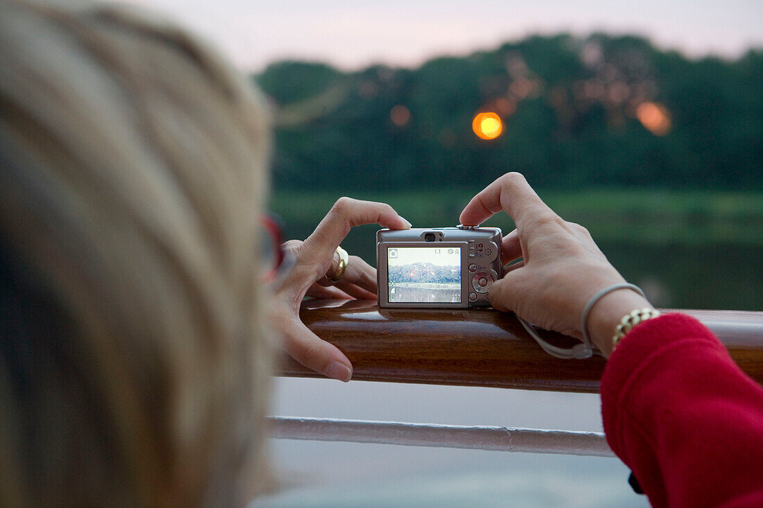 Photographing the Sunset from aboard MS Bremen, Nord-Ostseekanal Channel, near Rendsburg, Schleswig-Holstein, Germany