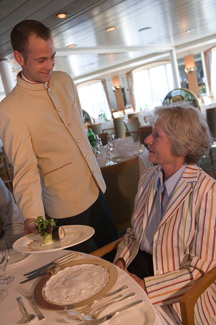 Fine Dining in MS Bremen Restaurant, Aboard MS Bremen Cruise Ship, Hapag-Lloyd Kreuzfahrten, Germany