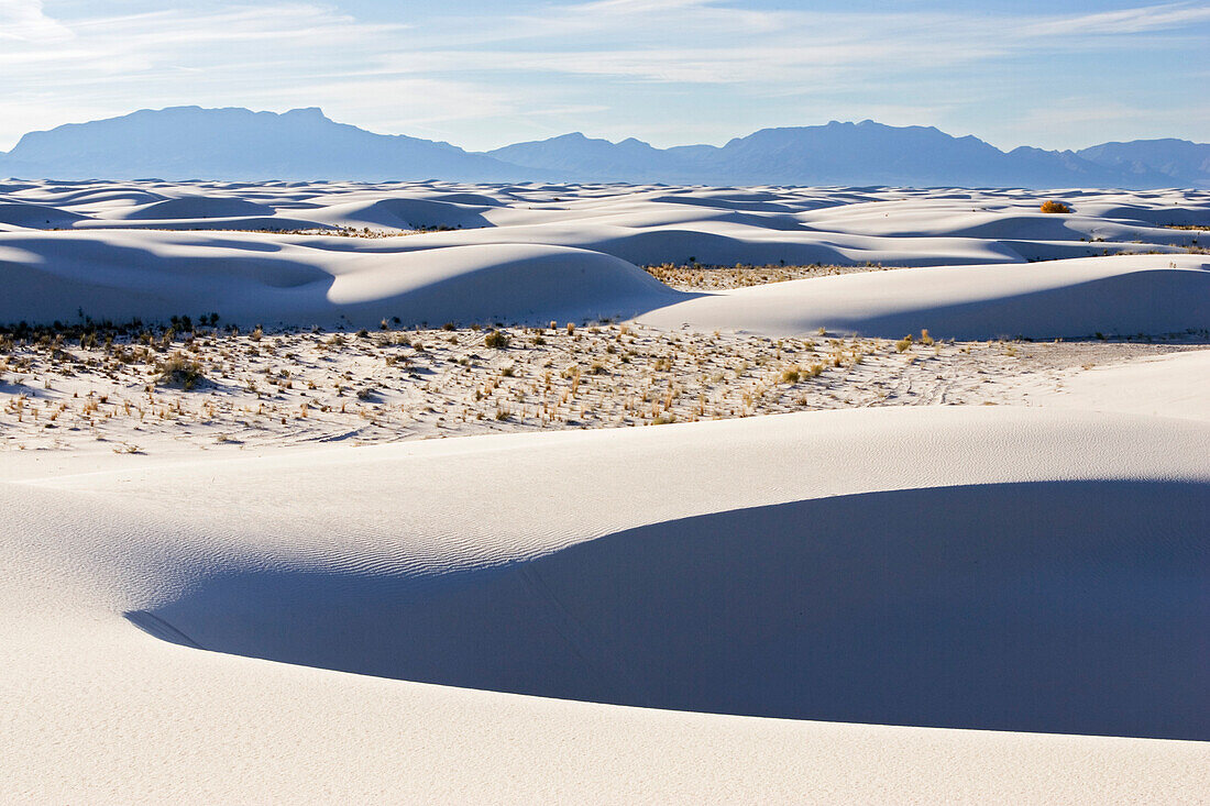 Light and shadow in the dunes, White Sands National Monument, Chihuahua desert, New Mexico, USA, America