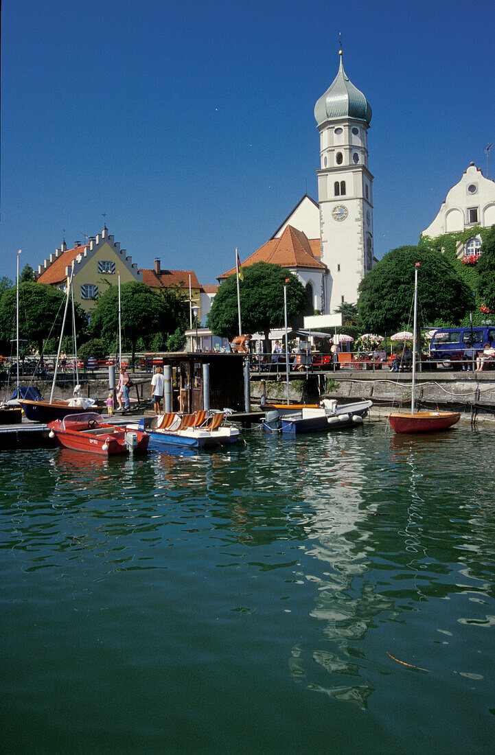 Wasserburg with St. Georges church, at Lake Constance, Baden Wurttemberg, Germany