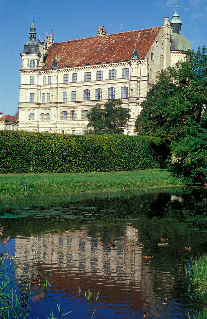 Gustrow castle and reflection, Mecklenburg-pomerania, Germany, Europe