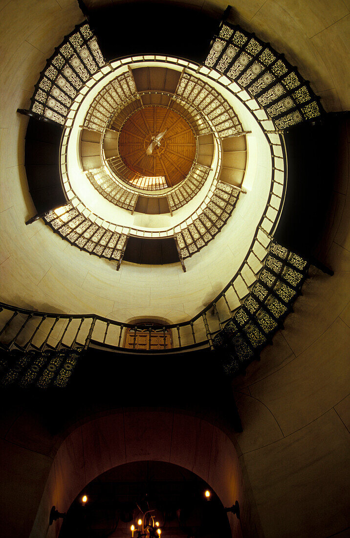 Spiral staircase at Granitz castle, Rugen island, Mecklenburg-Pomerania, Germany, Europe