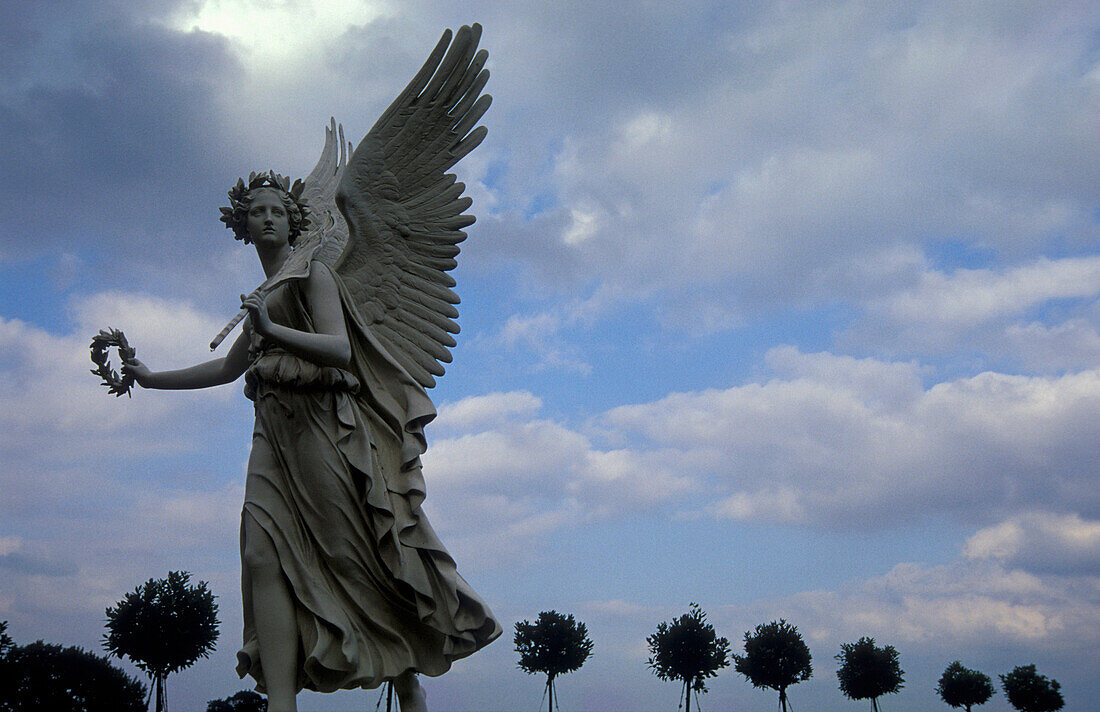 Angel sculpture in the palace gardens at Schwerin castle, Mecklenburg-pomerania, Germany, Europe