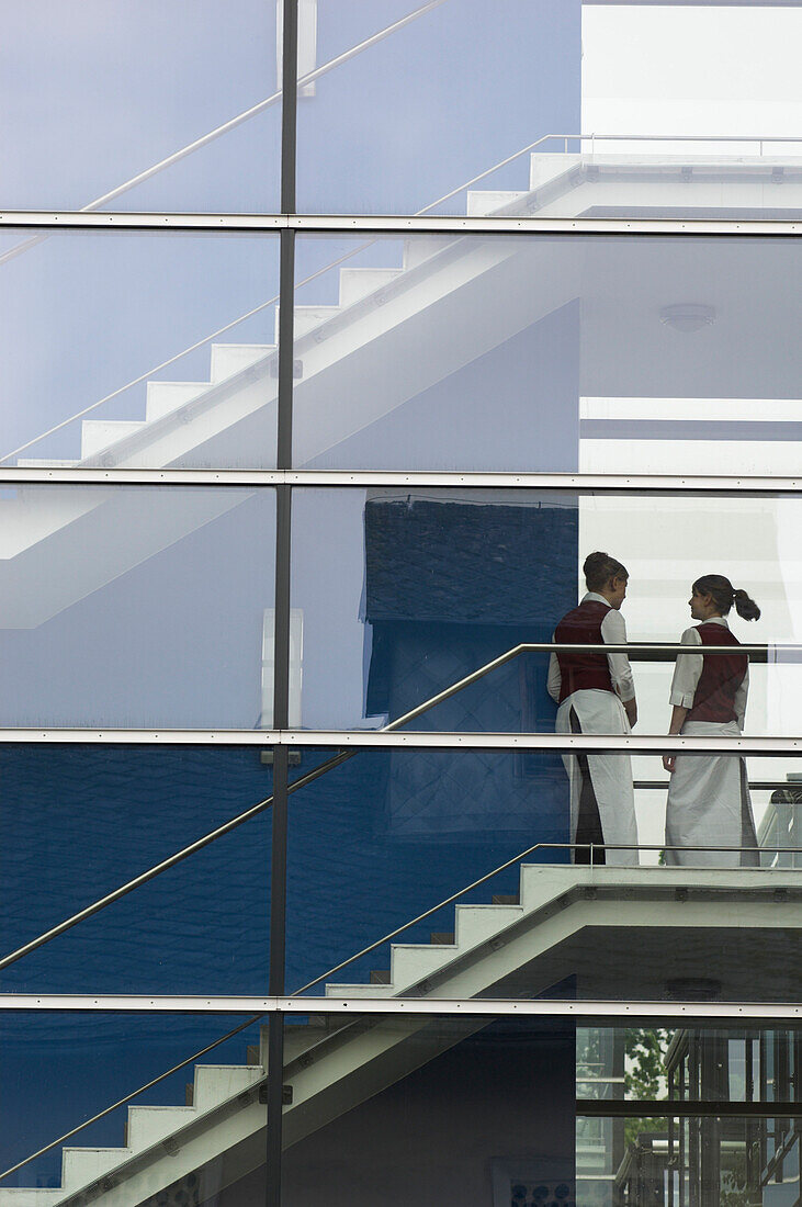 View through a glass facade, School for Tourism, Klessheim, Salzburg, Austria