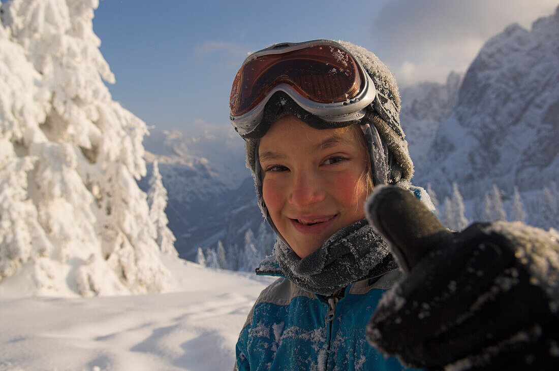 A boy skiing at Gosau, Upper Austria, Austria
