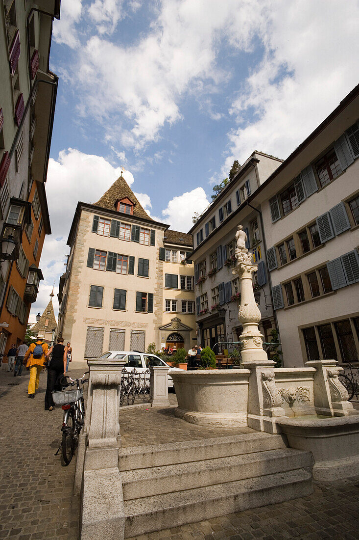 Napfplatz with Restaurant Turm in an old guildhouse Zum Blauen Himmel (to the blue sky), Obere Zäune, Zurich, Canton Zurich, Switzerland