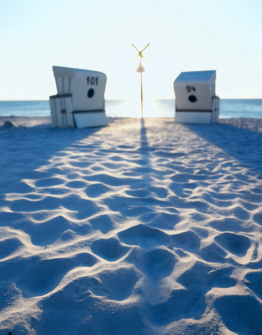 Hooded beach chairs on the beach, Kampen, Sylt Island, Westerland, Schleswig Holstein, Germany