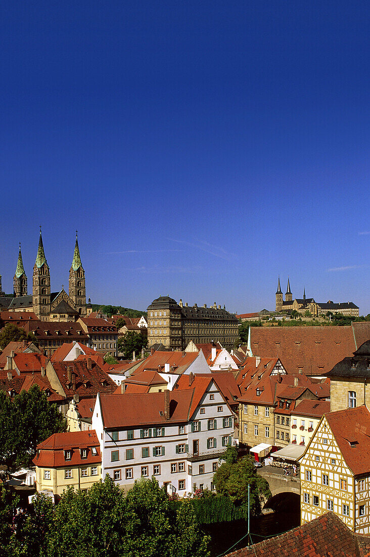 Blick zur Bergstadt vom Schloss Geyerswörth, Bamberg, Fränkische Schweiz, Franken, Bayern, Deutschland