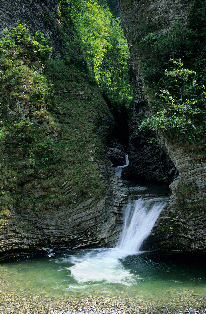 Waterfall in Heutal valley, Chiemgau, Upper Bavaria, Bavaria, Germany