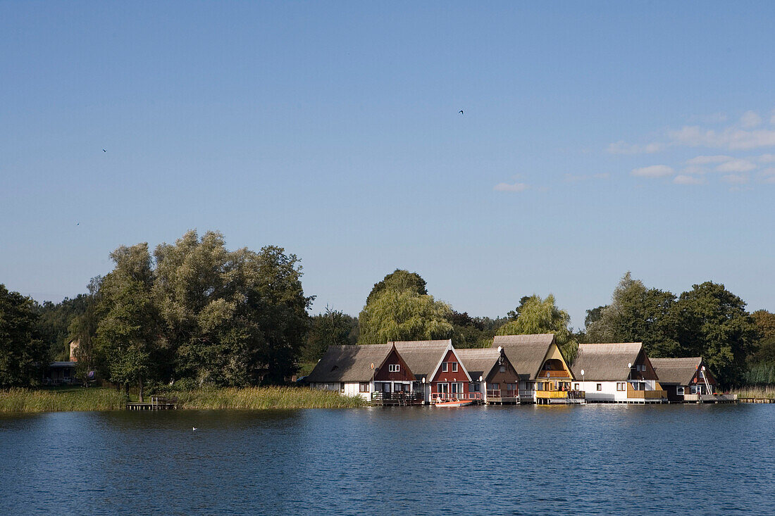 Ferienhäuser am See, Mirower See, Mecklenburgische Seenplatte, Mecklenburg Vorpommern, Deutschland